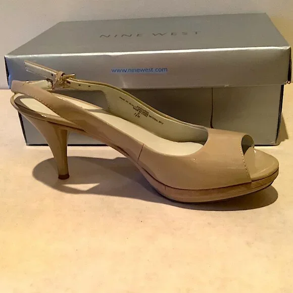Nine West Beige Patent leather Peep-toe Slingback sandals - Picture 5 of 14